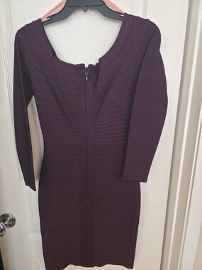 Herve Leger Plum Long-Sleeve Bandage Dress